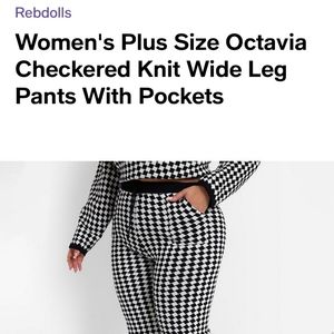 Women's Plus Size Octavia Checkered Knit Wide Leg Pants with Pockets